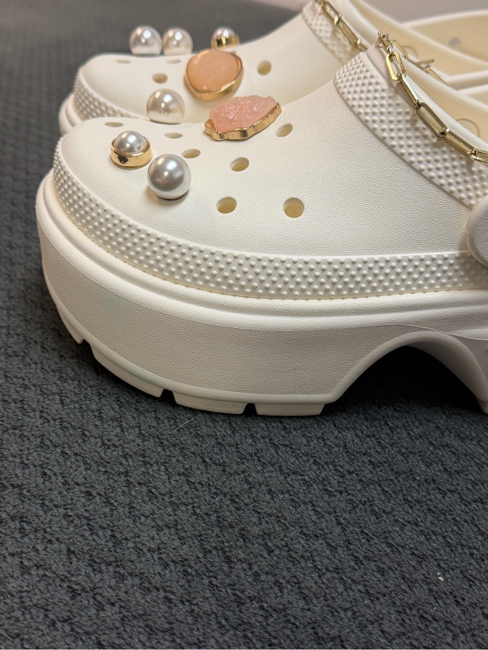 CROCS Classic Crush Clog White Platform Custom Shoes Size W7 M5 Jewels Charms - Picture 8 of 12